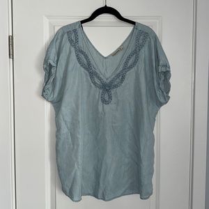 Anthropologie Holding Horse V Neck Blue Shirt
